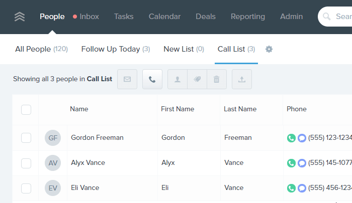 Follow Up Boss call list and click-to-call